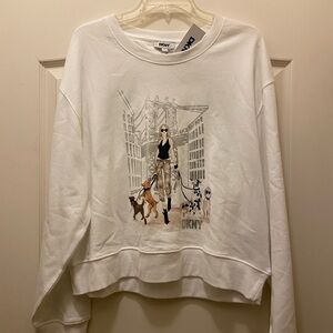 DKNY White Graphic Crew Neck Sweater with Urban Design